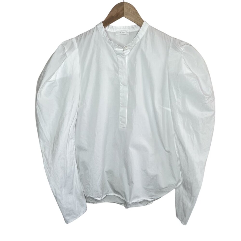A.L.C. Womens Hudson Puff Sleeve Blouse White Cotton Top Size 4